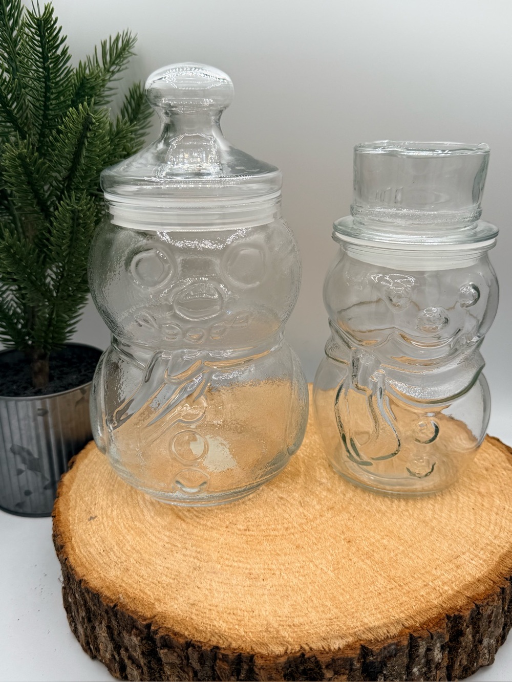 VTG Libbey Glass Snowman Jar Canister Set (2)